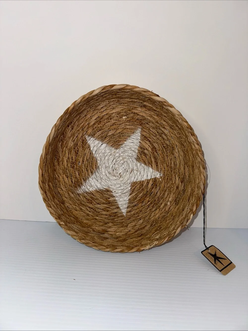 Basket Round With White Star Painted Inside 11” X 2.25”